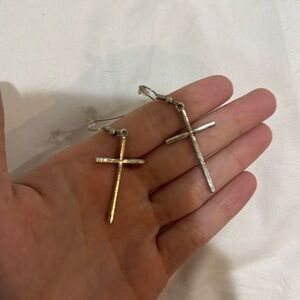 dangly cross silver earrings